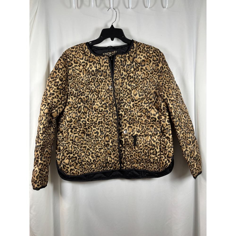 Michael Michael Kors Womens Leopard Print Packable Quilted Puffer Jacket Large